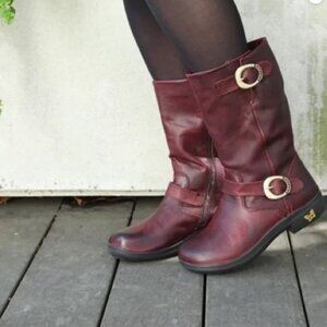 Alegria Cami Mahogany Motorcycle Boots EU 37/US 7.5 Napa Leather Mid-Calf